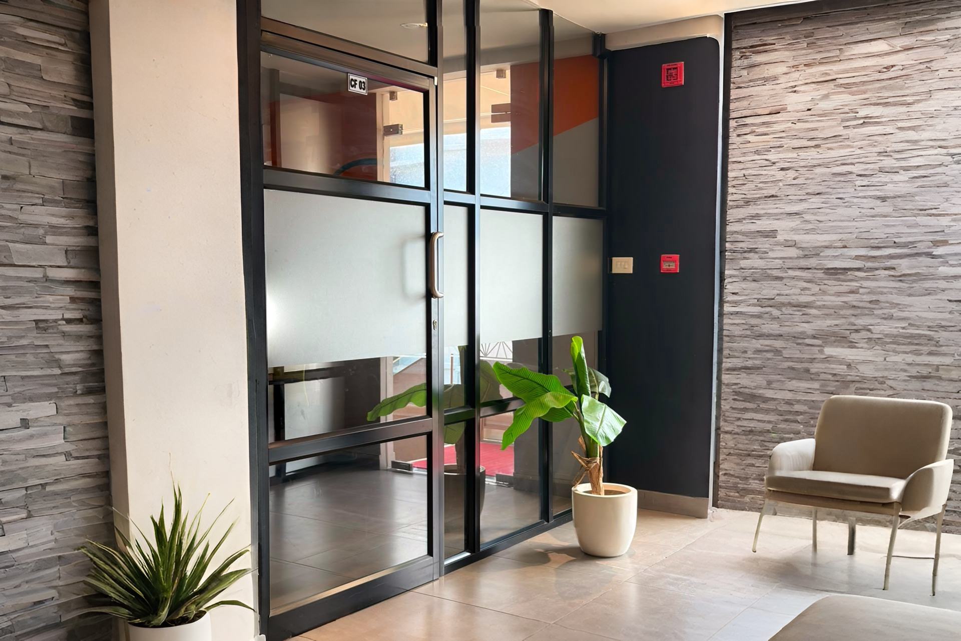 Wide luxury shared workspace setup and coworking lounge